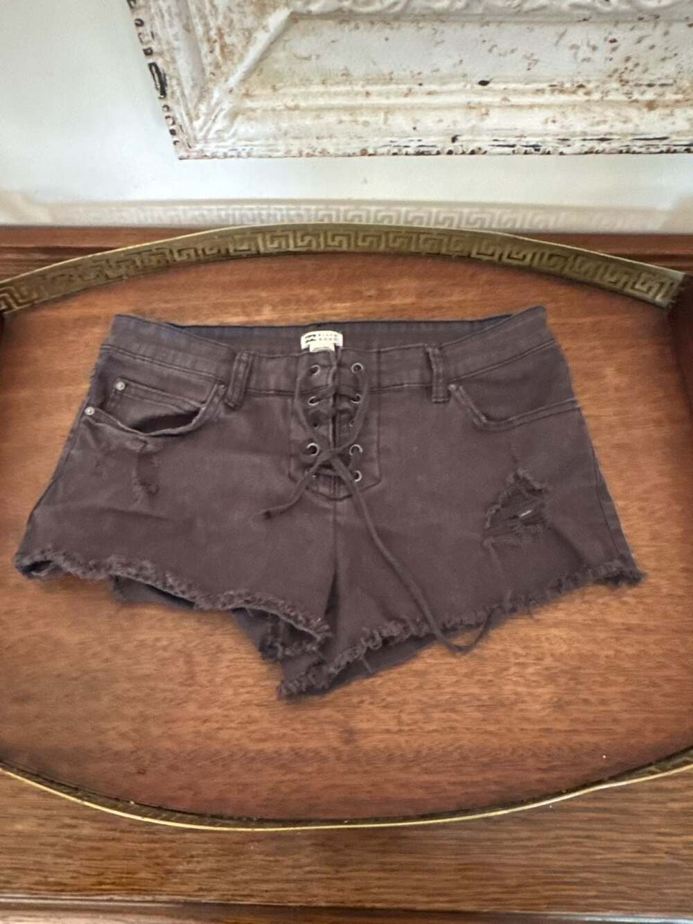 Billabong Women's Lite Hearted Frayed Lace-Up Denim Shorts